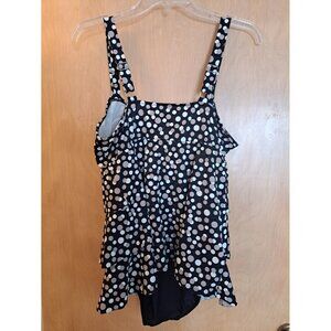 Croft & Borrow Women's One Piece Swimsuit Black White Polka Dot Triple Tiered 14